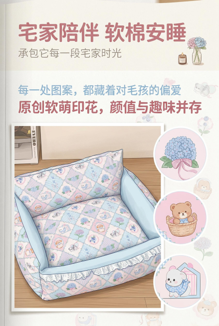 2:3竖屏，杂志级精致排版，插画风格特写，严格还原上传的产品图，包括包装设计、颜色、LOGO位置、文字内容、图案元素等所有细节，产品在真实物理空间里与其他物体的大小关系视觉协调，比例1:1。画面聚焦宠预览效果