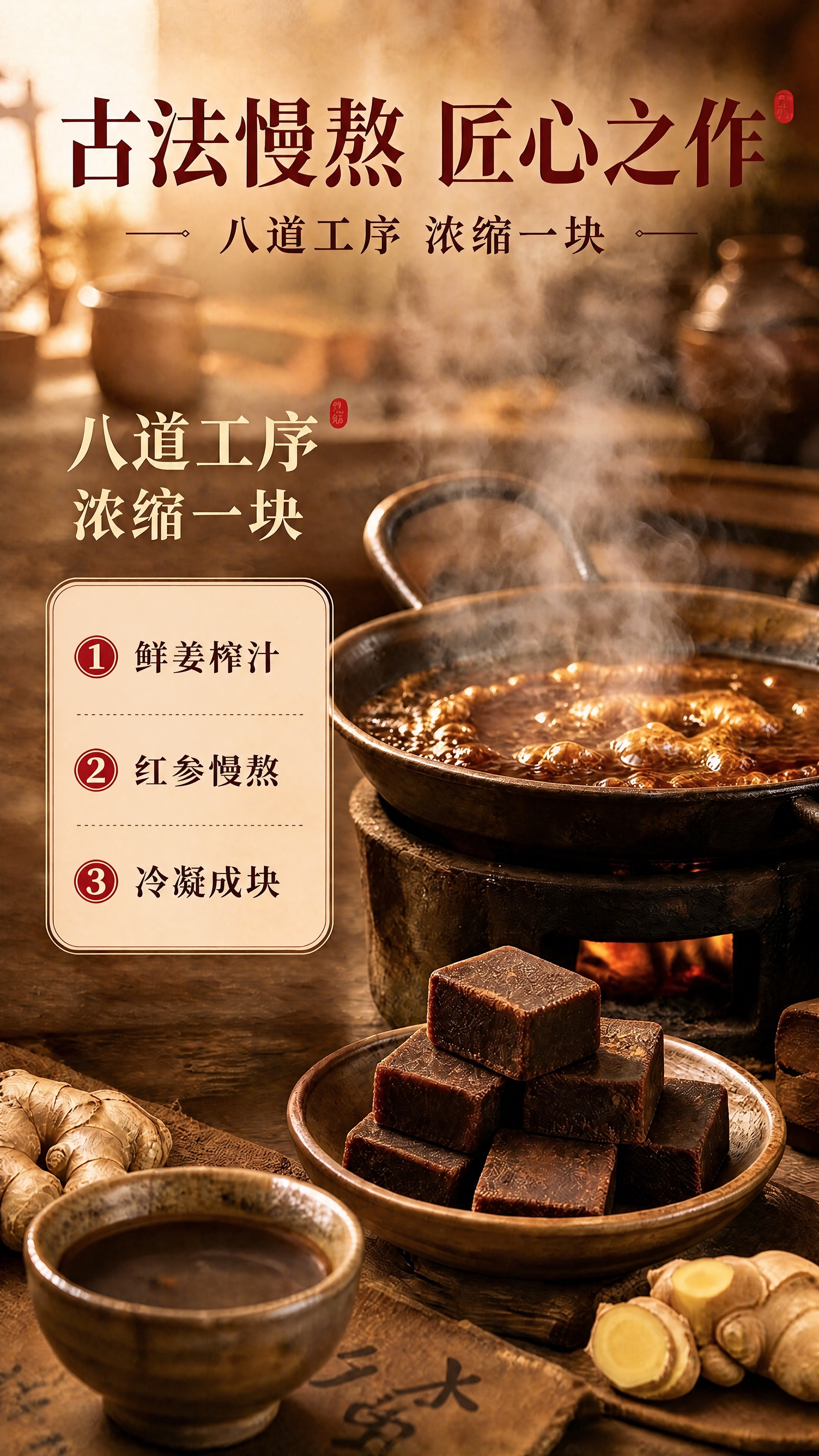基于原图修改：去掉左侧工序卡片中重复的第2条「鲜姜榨汁」，保留… - 图片创意预览