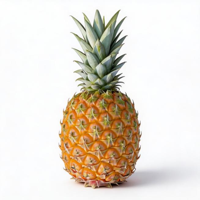 将最上面的菠萝单独抠出摆正，保持原有颜色，白底，超高清预览效果