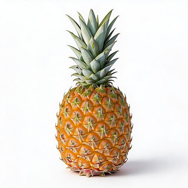 将最上面的菠萝单独抠出摆正，保持原有颜色，白底，超高清