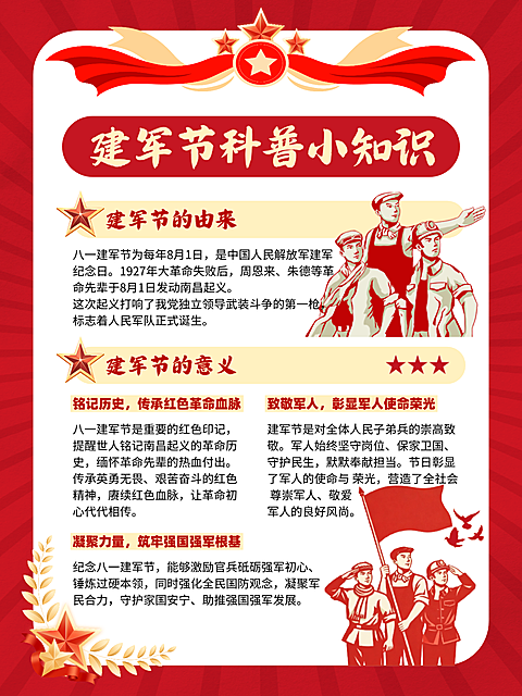 红金色八一建军节科普小知识海报