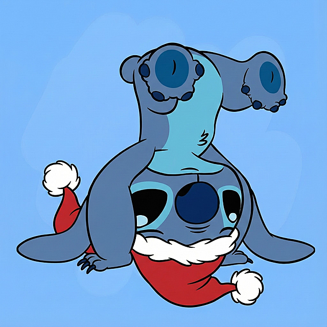 给史迪仔戴上圣诞帽