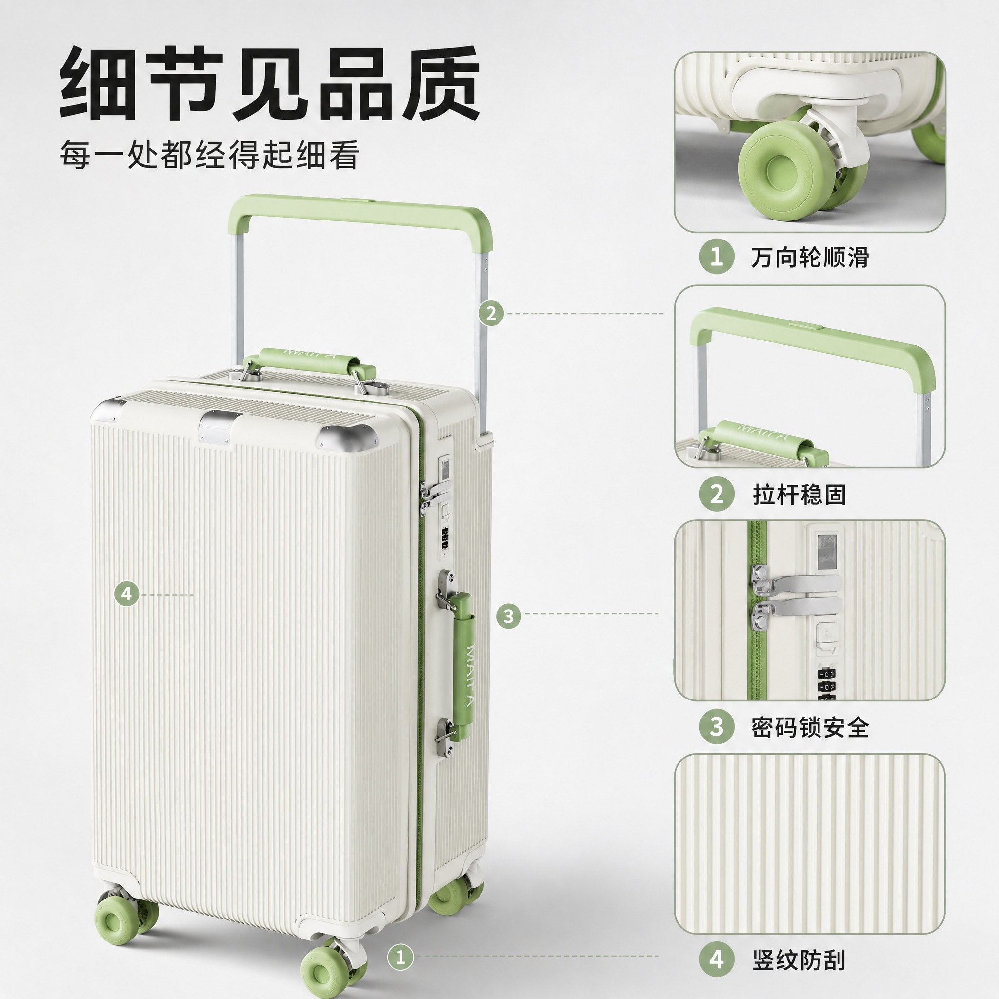 [主图-4] 细节图，用1大+3小特写拼图放大展示轮子、拉杆、… - 图片创意预览