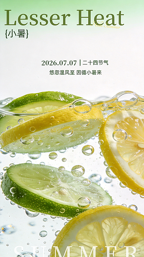 小暑节日祝福光感实景风手机竖版海报