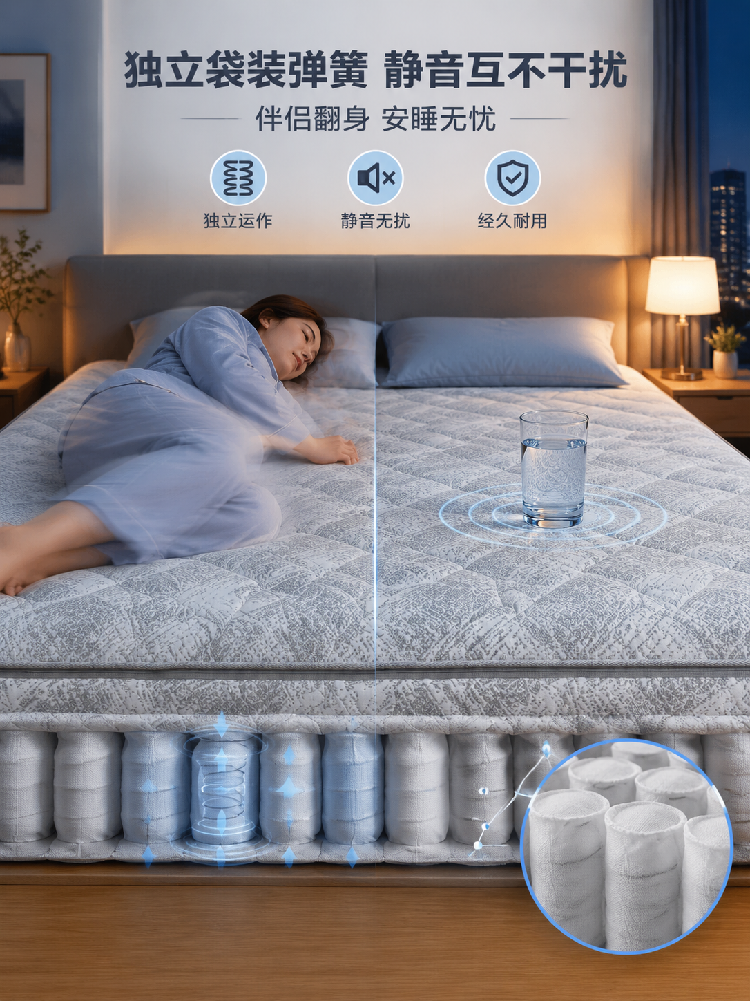 [商品] 使用【图7】中的灰白菱格纹绗缝床垫（带淡蓝色调），灰… - 图片创意预览
