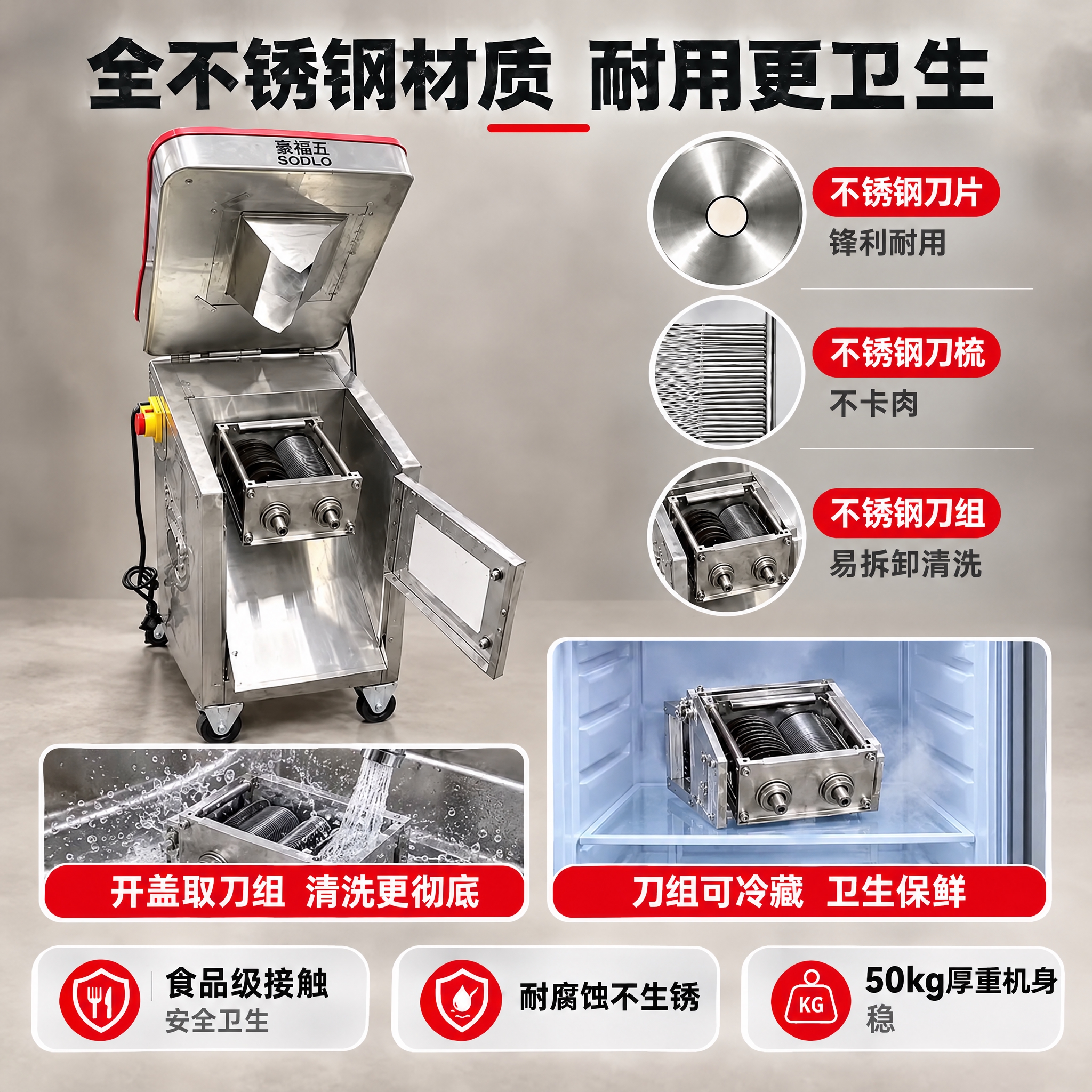 修改这张不锈钢材质详情图的两个功能小图：1.左侧"开盖取刀组… - 图片创意预览