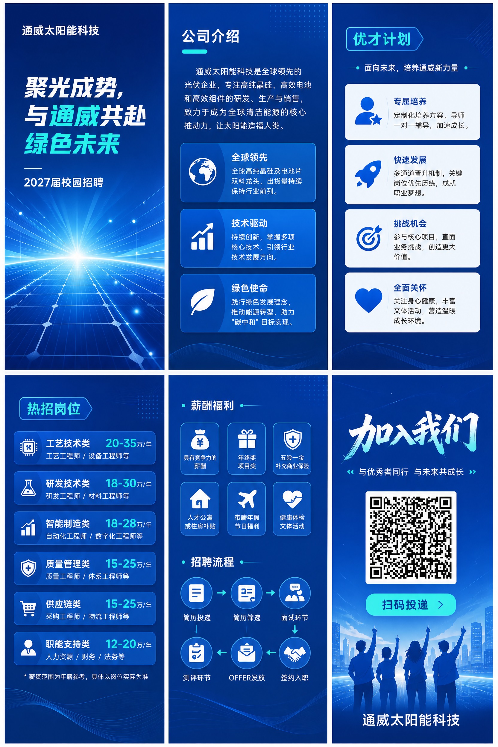 通威太阳能科技2027届校园招聘竖版三折页手册设计展示图，竖版… - 图片创意预览