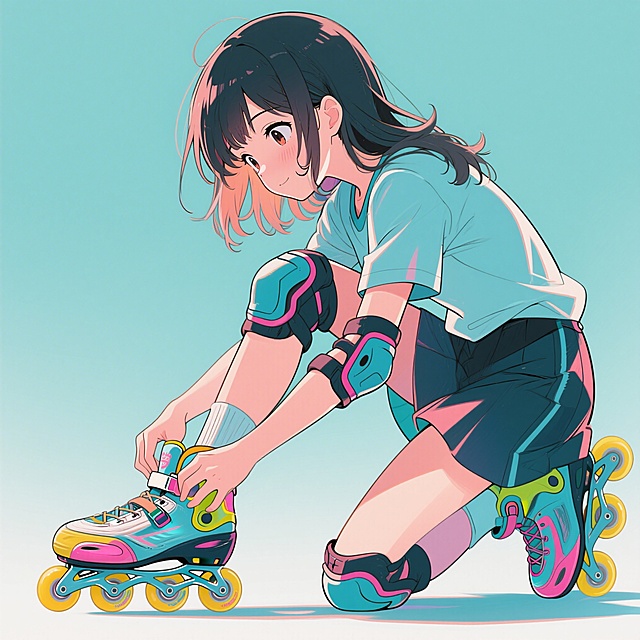 脱下轮滑鞋的少女