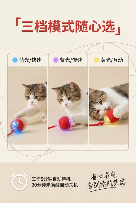 中文提示词
2:3 竖版，电商详情页卖点展示屏，杂志风上中下分层排版，画面顶部是主标题，用 #E63946 红色圆润无衬线字体，带轻微立体效果，内容为「 三档模式随心选」；画面中间是三列并排的模式展示预览效果