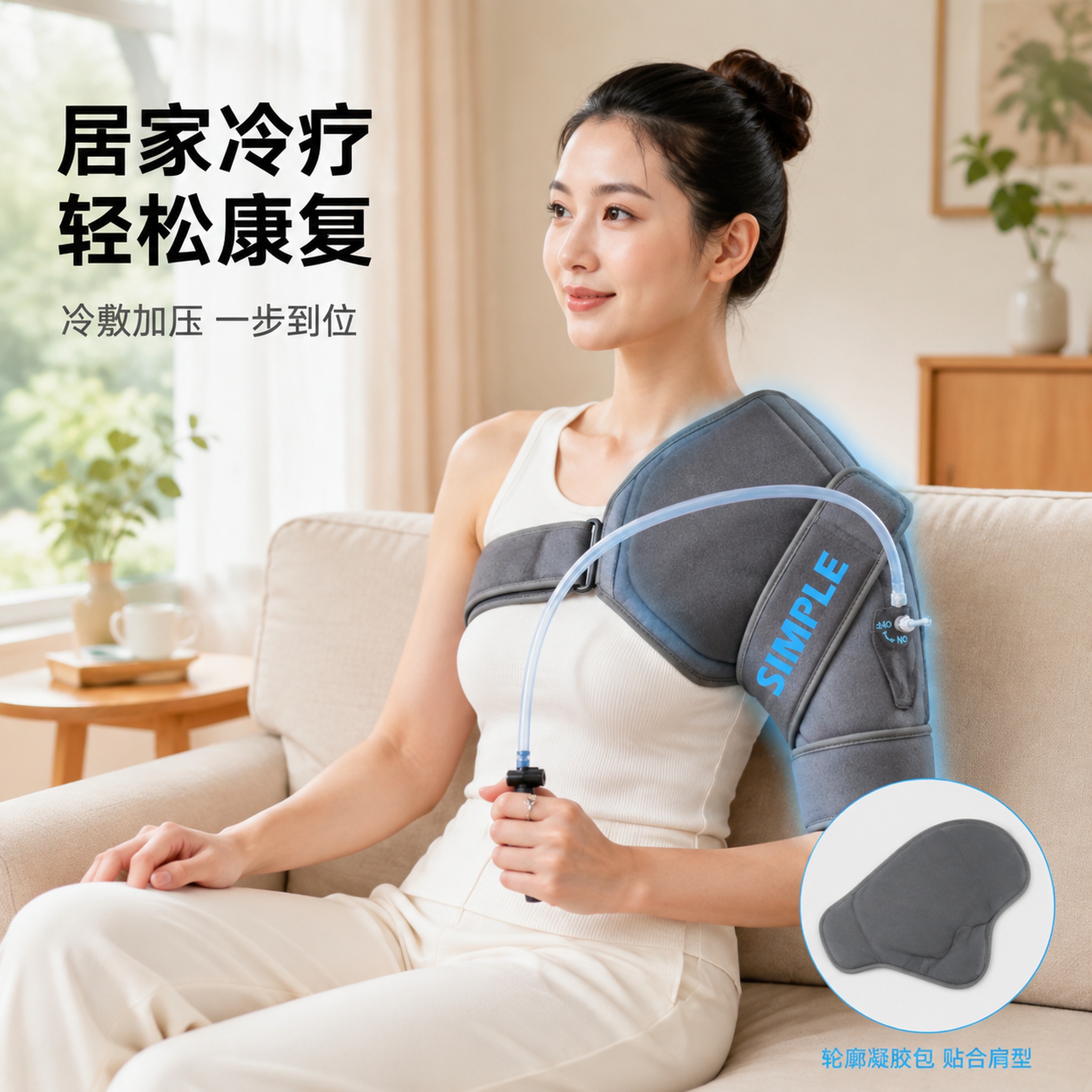 [主图-3] 冷敷加压式肩部固定器居家康复使用场景图 [氛围风… - 图片创意预览