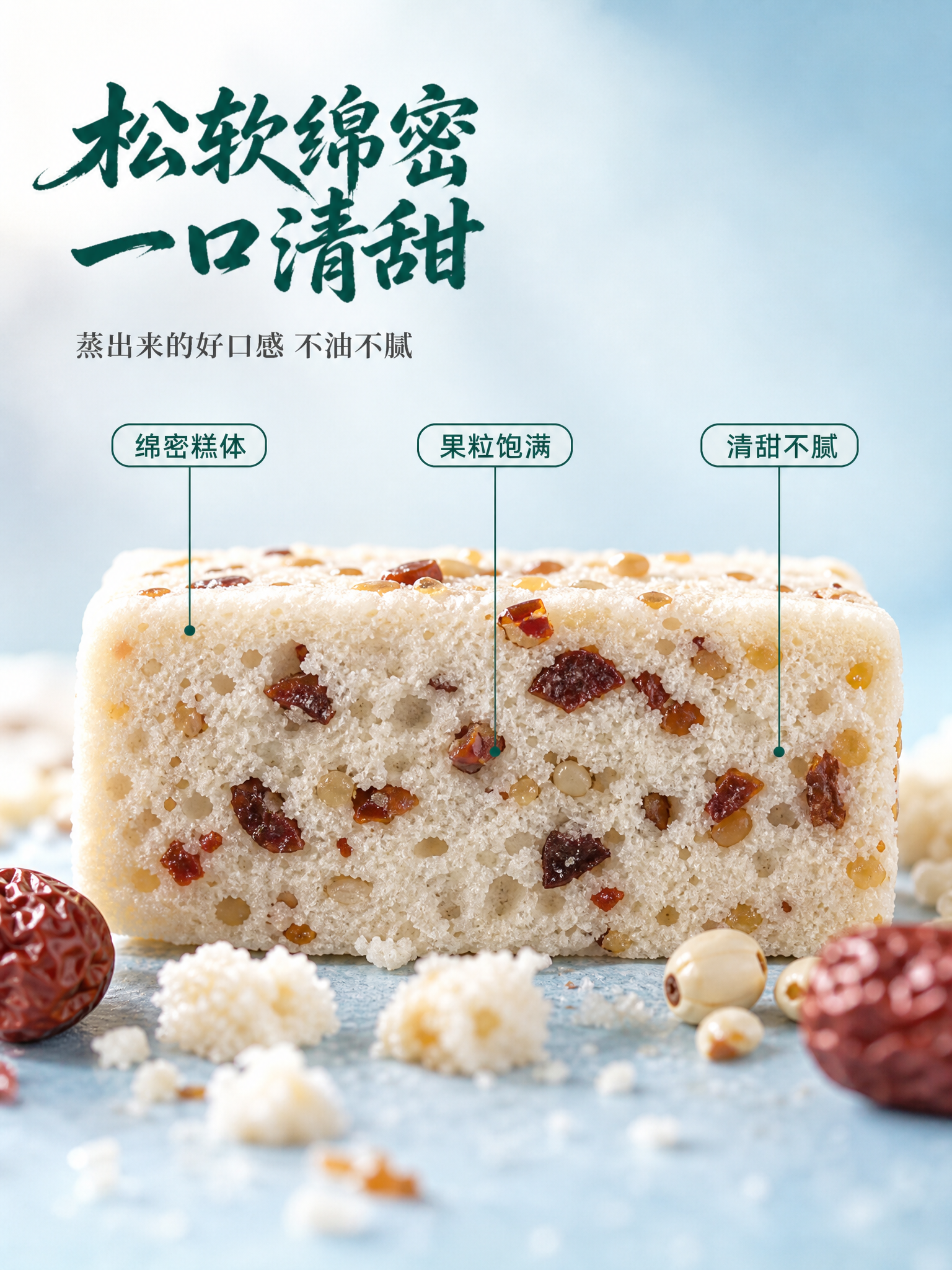 [商品] 使用【图1】茯苓芡实十锦蒸糕；保留糕体米白色、长方体… - 图片创意预览