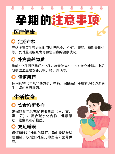 红色扁平孕期注意事项知识分享小红书配图预览效果