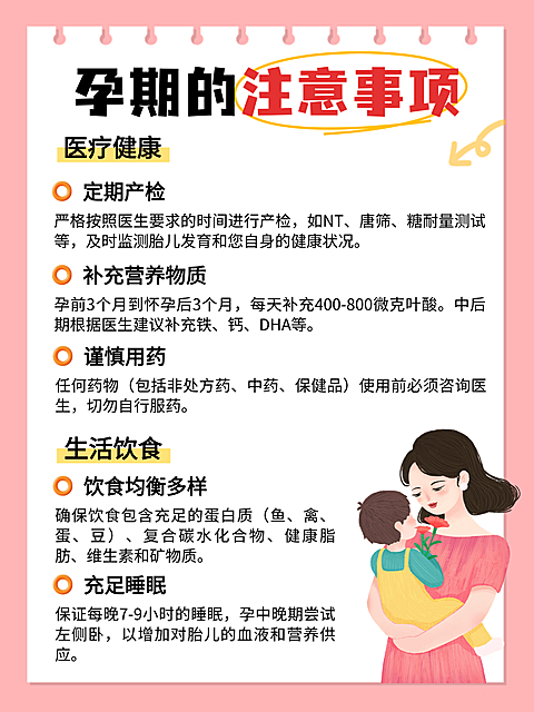 红色扁平孕期注意事项知识分享小红书配图