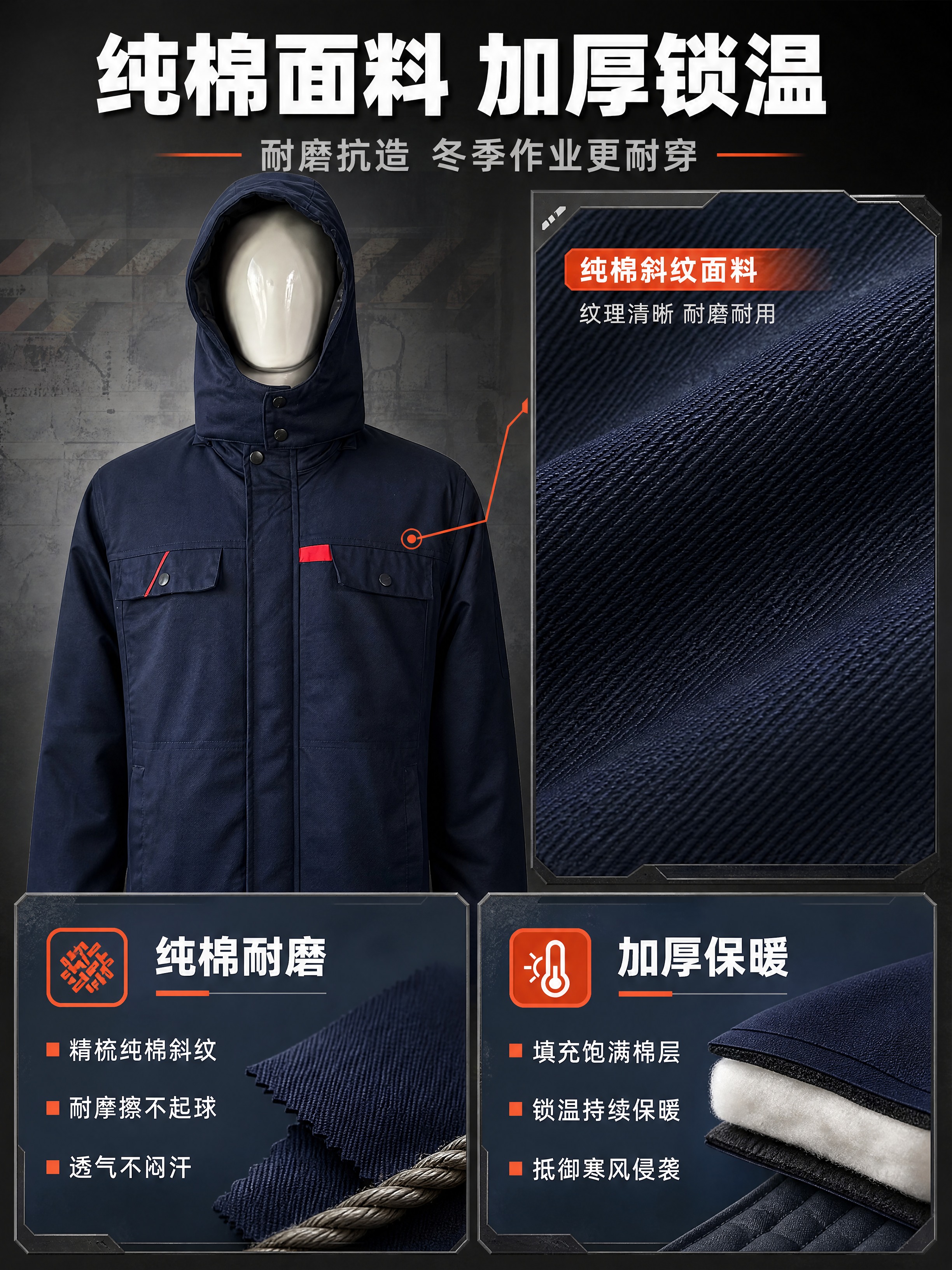 [商品] 使用【图1】藏青色连帽纯棉棉衣工作服；商品处理：保留… - 图片创意预览
