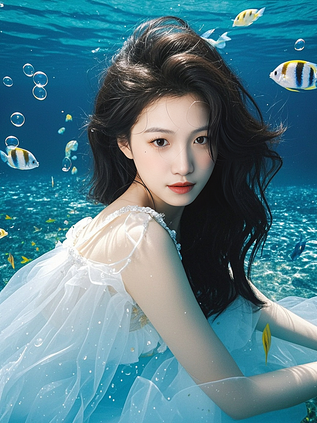 梦幻液态风，清新浪漫的海底世界，超现实主义手法展现动漫般的梦幻感。