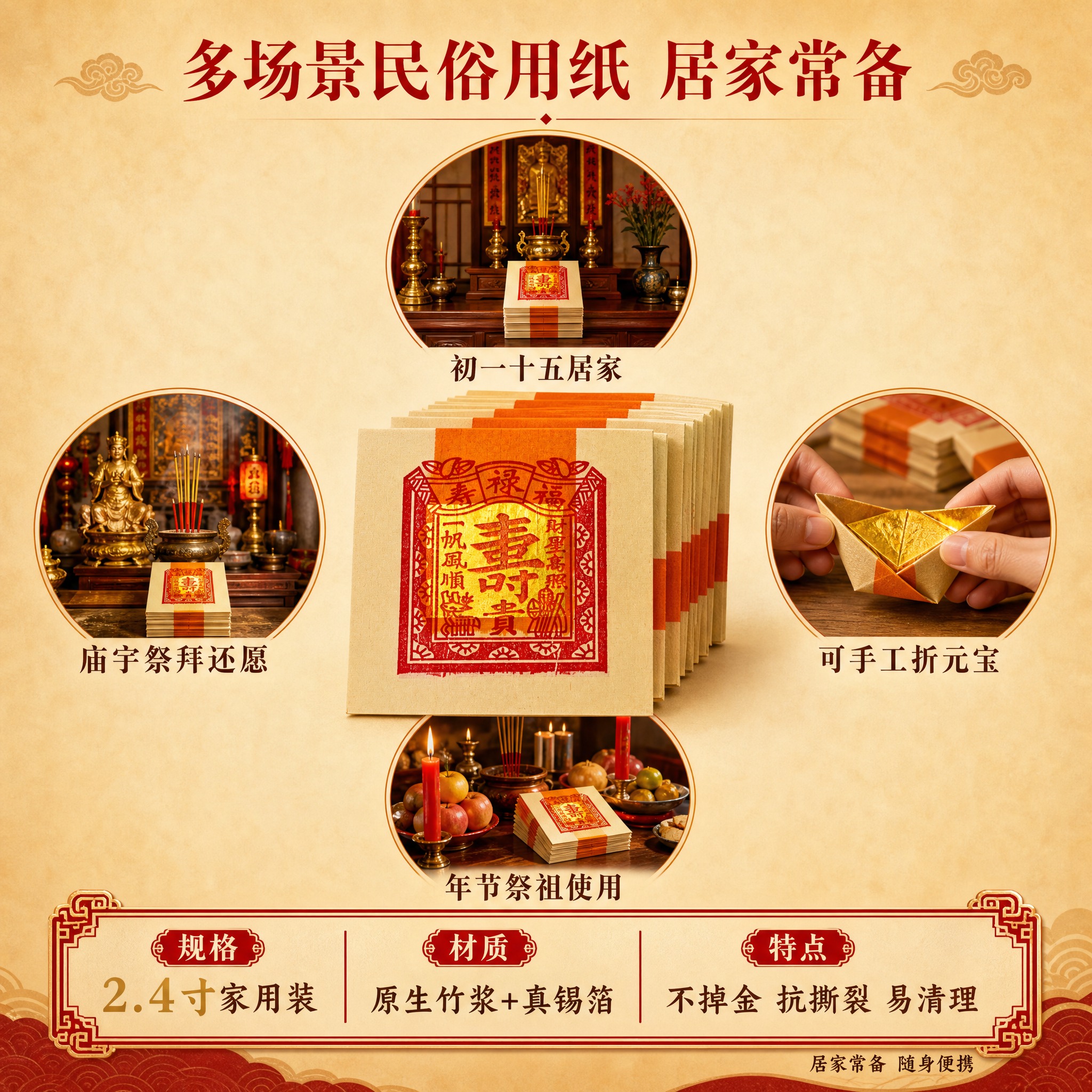 [主图-5] 2.4寸寿金玉扣纸 多场景民俗用纸与规格总结图… - 图片创意预览