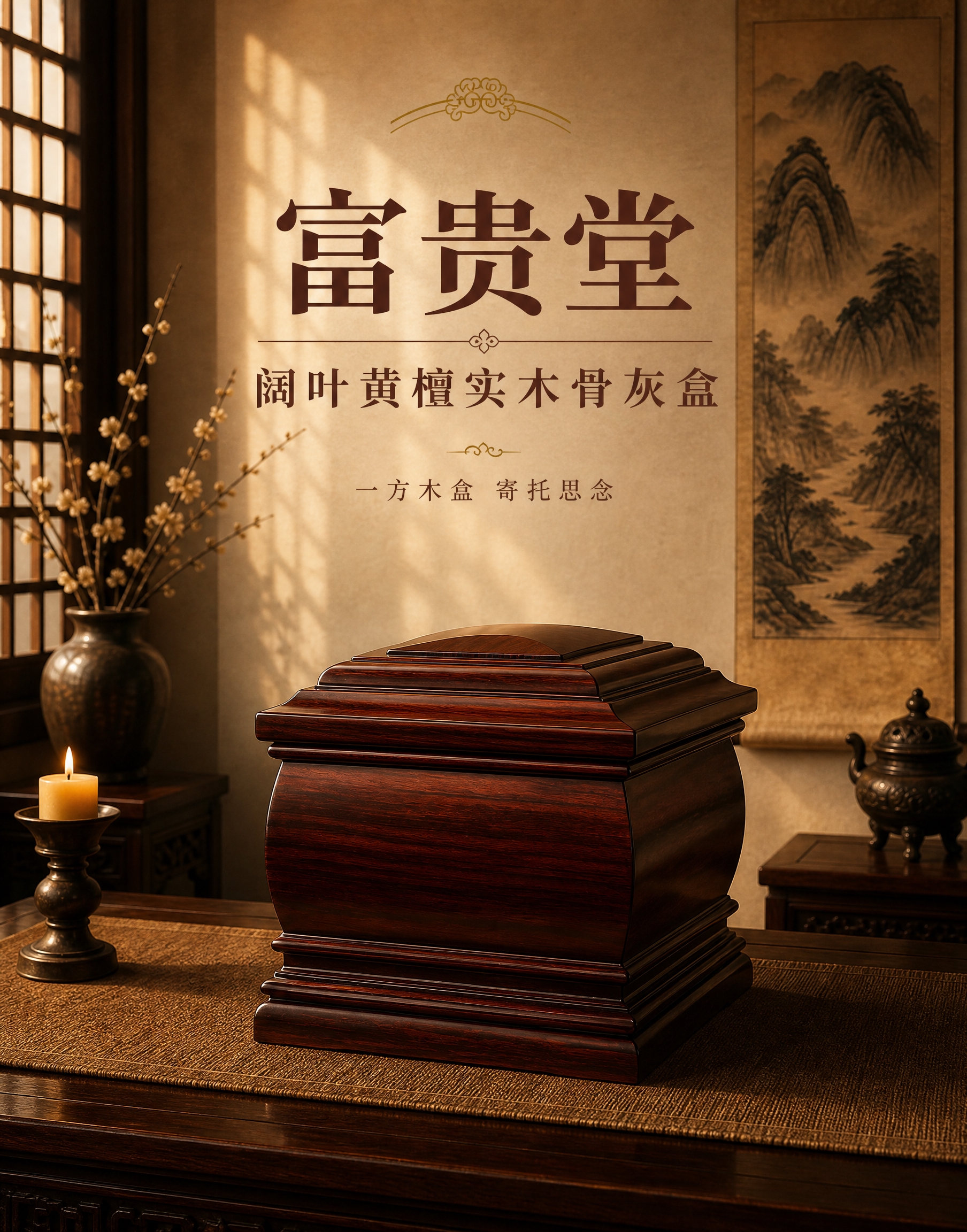 [主图-1] 产品主视觉首图（竖版），展示富贵堂阔叶黄檀实木骨… - 图片创意预览