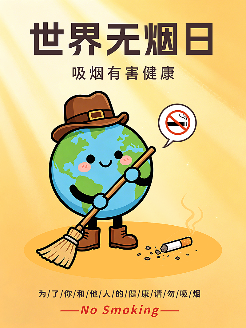 世界无烟日宣公益传推广卡通风竖版海报