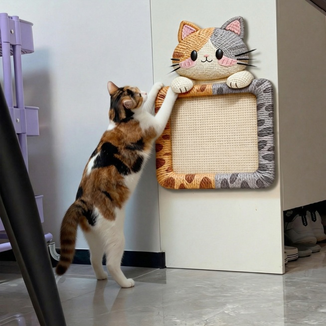 帮我生成图片：处理下猫抓板的投影，更贴合墙面预览效果