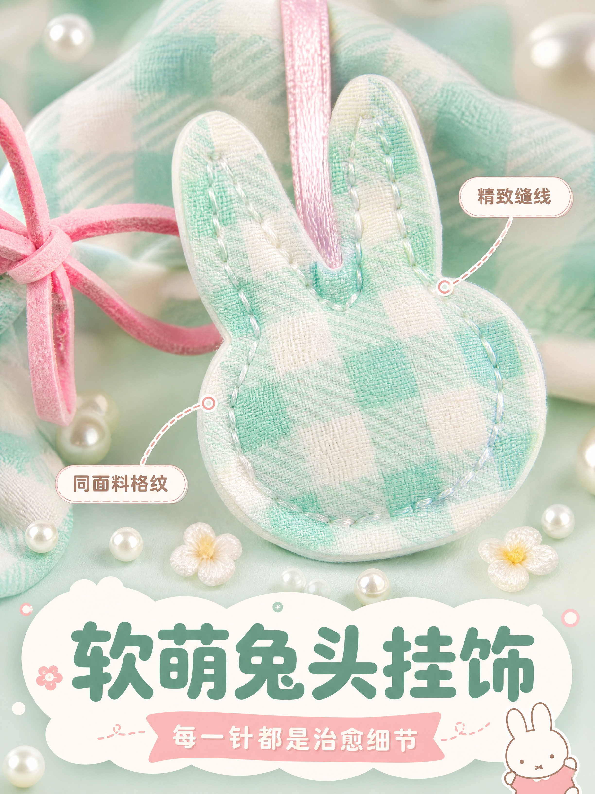 [商品] 使用【图8】米菲Miffy薄荷绿格纹大肠发圈兔头挂饰… - 图片创意预览
