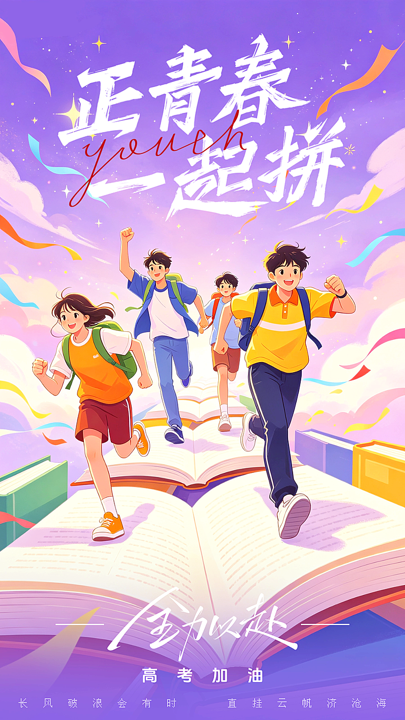 高考加油正青春梦幻感插画风通用竖版海报