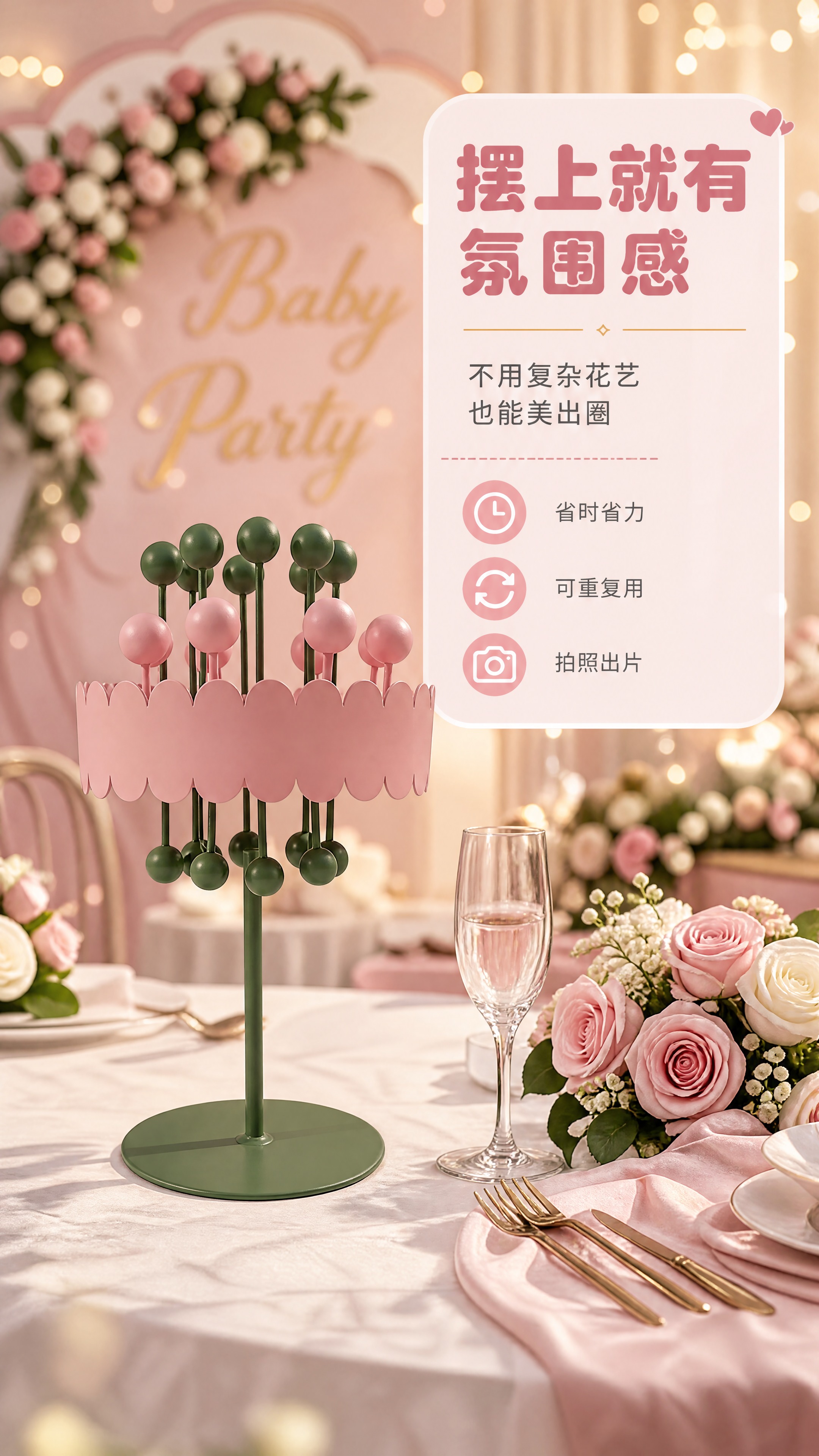 [商品] 使用【图4】宝宝宴铁艺桌花器路引摆件；保留粉绿配色、… - 图片创意预览