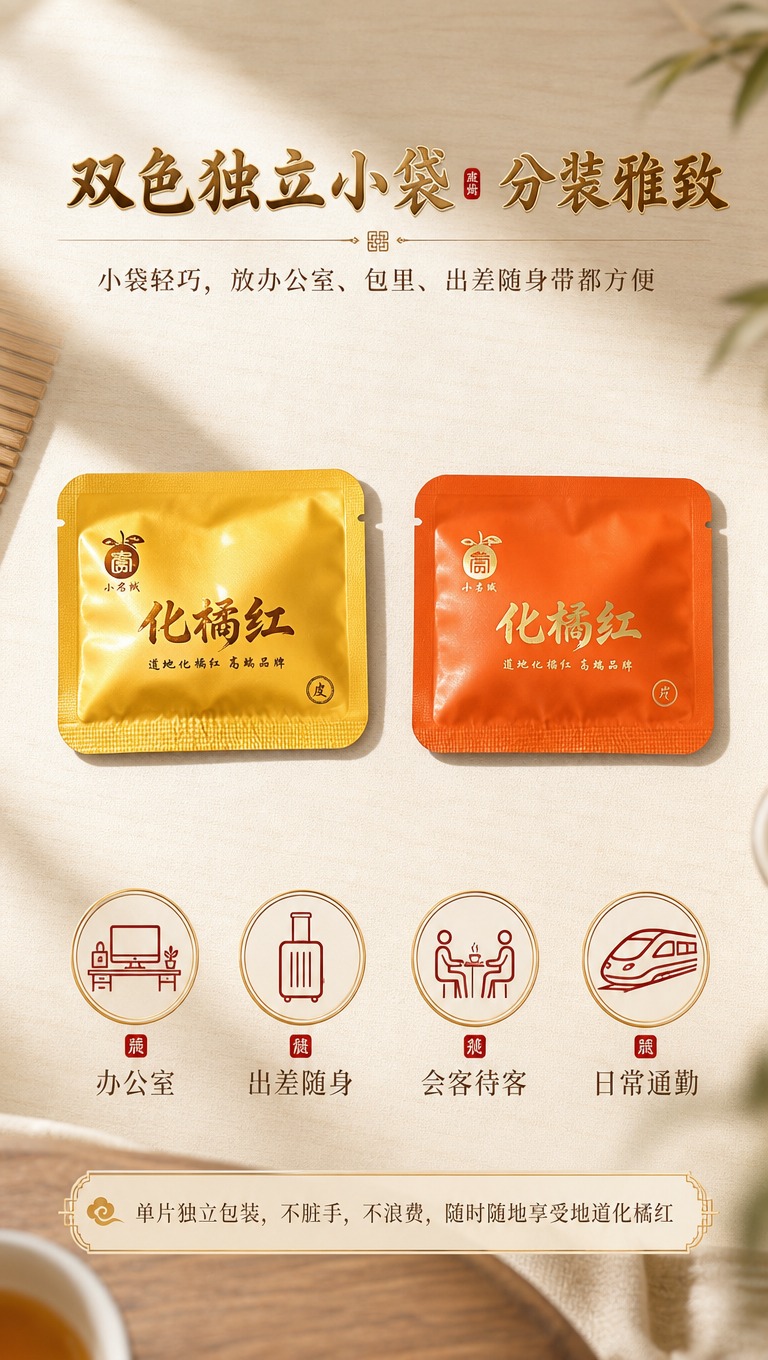 [商品] 使用【图5】黄+橙双色化橘红独立小袋平铺图；保留黄色… - 图片创意预览