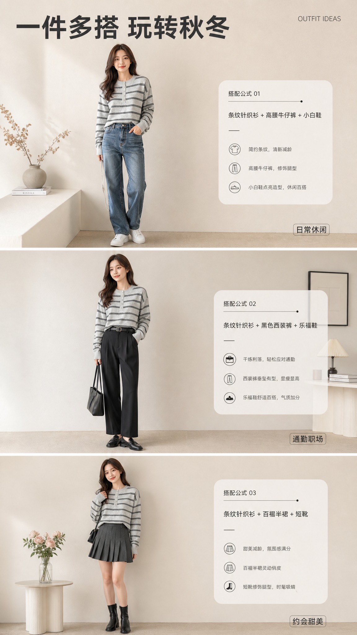 [商品] 使用【图1】浅灰色底黑色细横条纹亨利领针织衫；商品处… - 图片创意预览