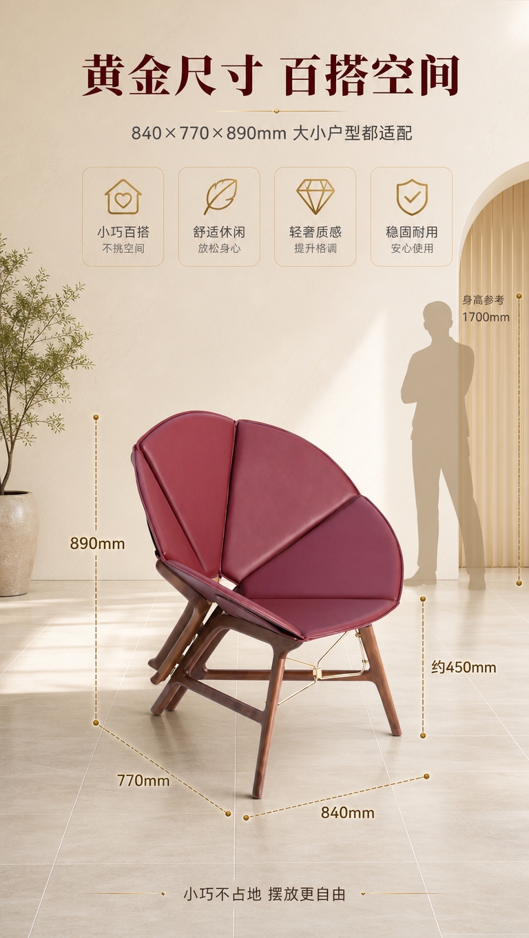 [商品] 使用【图1】D2515酒红色花瓣造型休闲椅；保留全部… - 图片创意预览