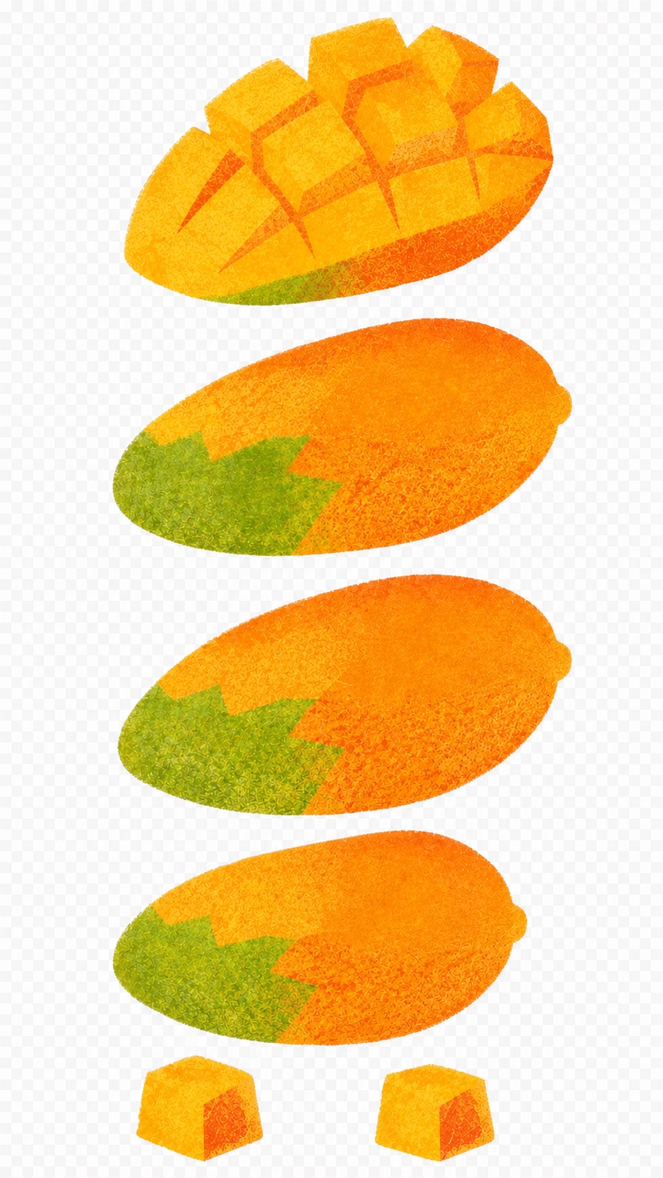 去掉第一张图中所有芒果元素的黑色描边线条，完全还原第二张参考图… - 图片创意预览