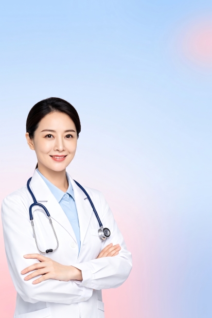 去除图中所有文字信息，只保留原图片的医生人像和渐变背景底图，保持原图像风格和内容不变预览效果