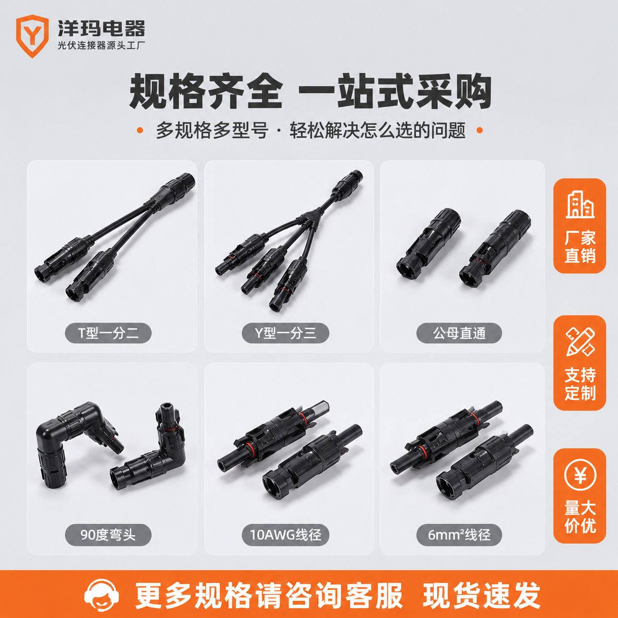 [主图-4] MC4光伏连接器规格齐全展示图，展示多规格多型号… - 图片创意预览