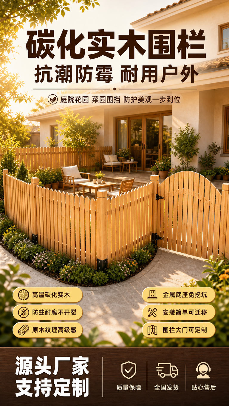 [商品] 使用【图1】碳化实木围栏；保留原木色碳化木材质、竖板… - 图片创意预览