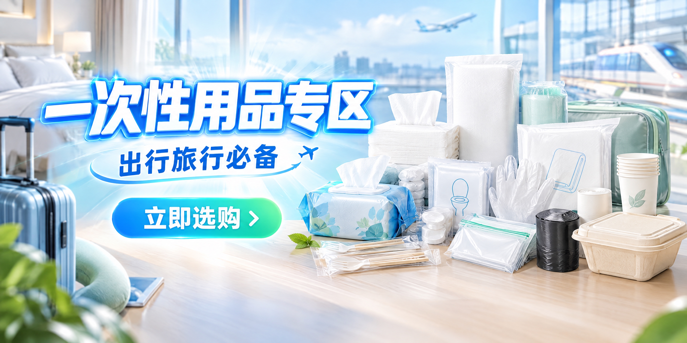横版电商小程序首页促销广告图，主题“一次性用品专区”，面向20… - 图片创意预览