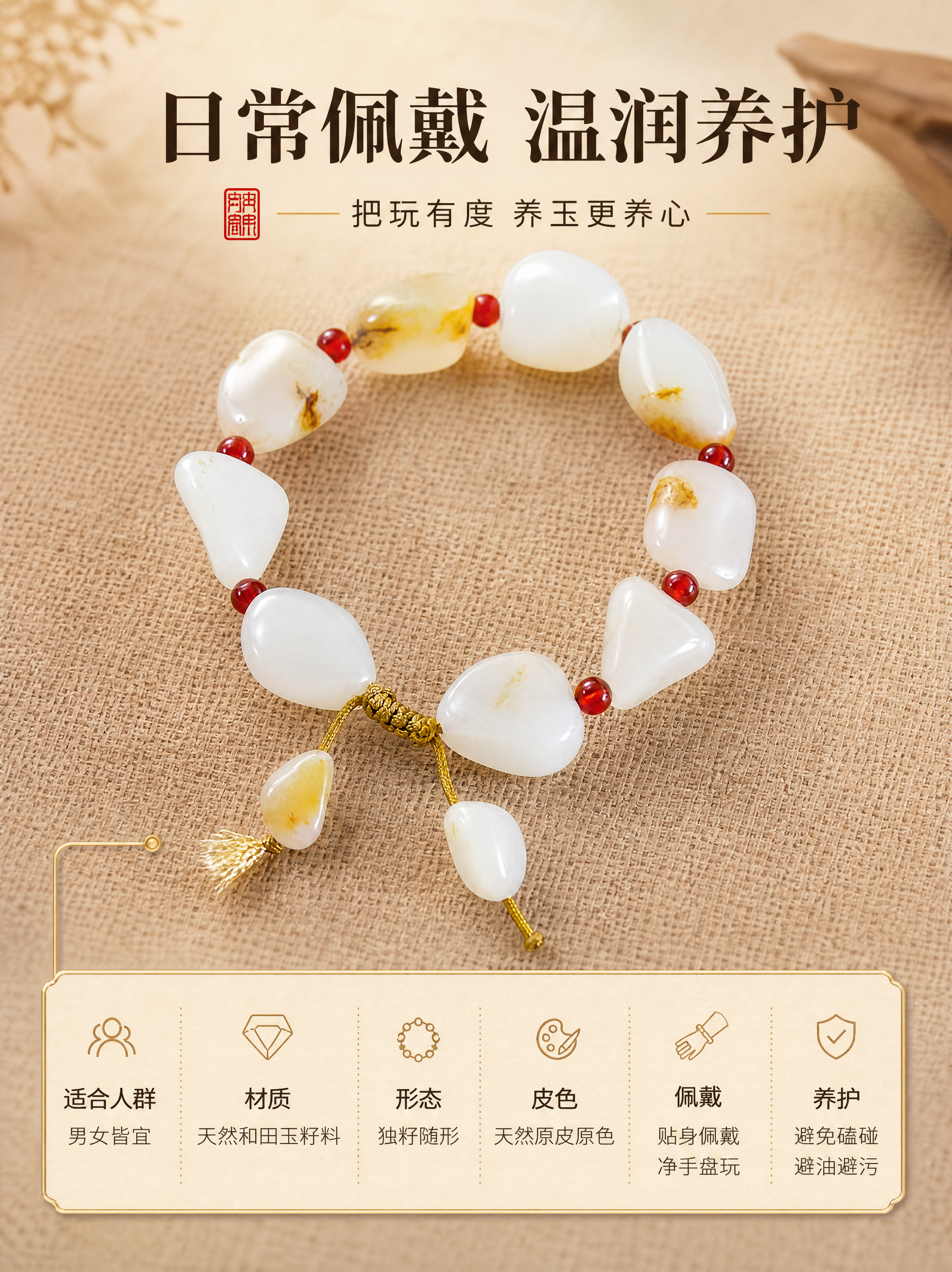 [商品] 使用【图3】独籽手链角度：保留随形籽料轮廓、暖白脂白… - 图片创意预览