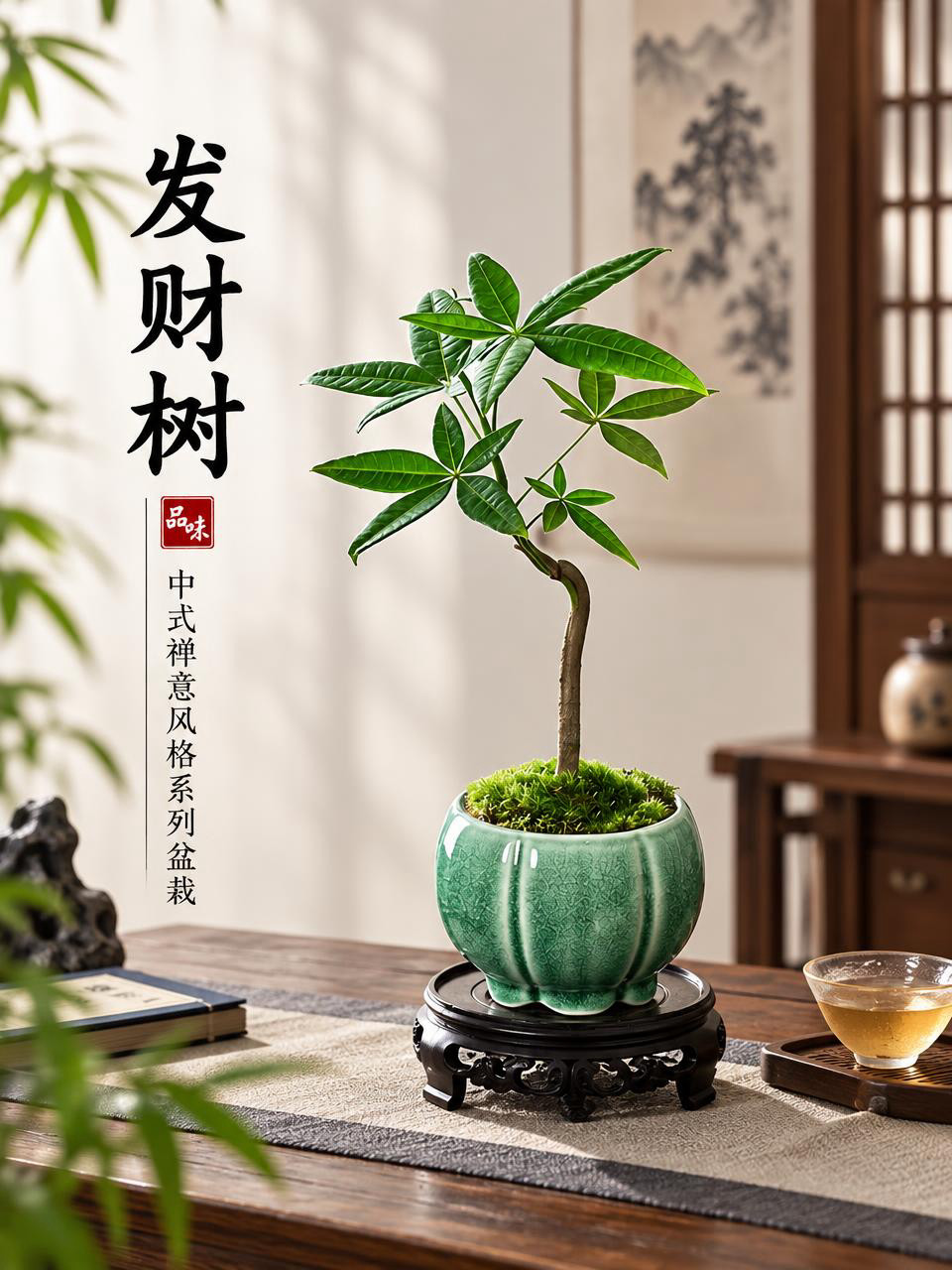 基于参考图生成淘宝天猫电商主图，3:4竖版比例，保留发财树盆栽… - 图片创意预览