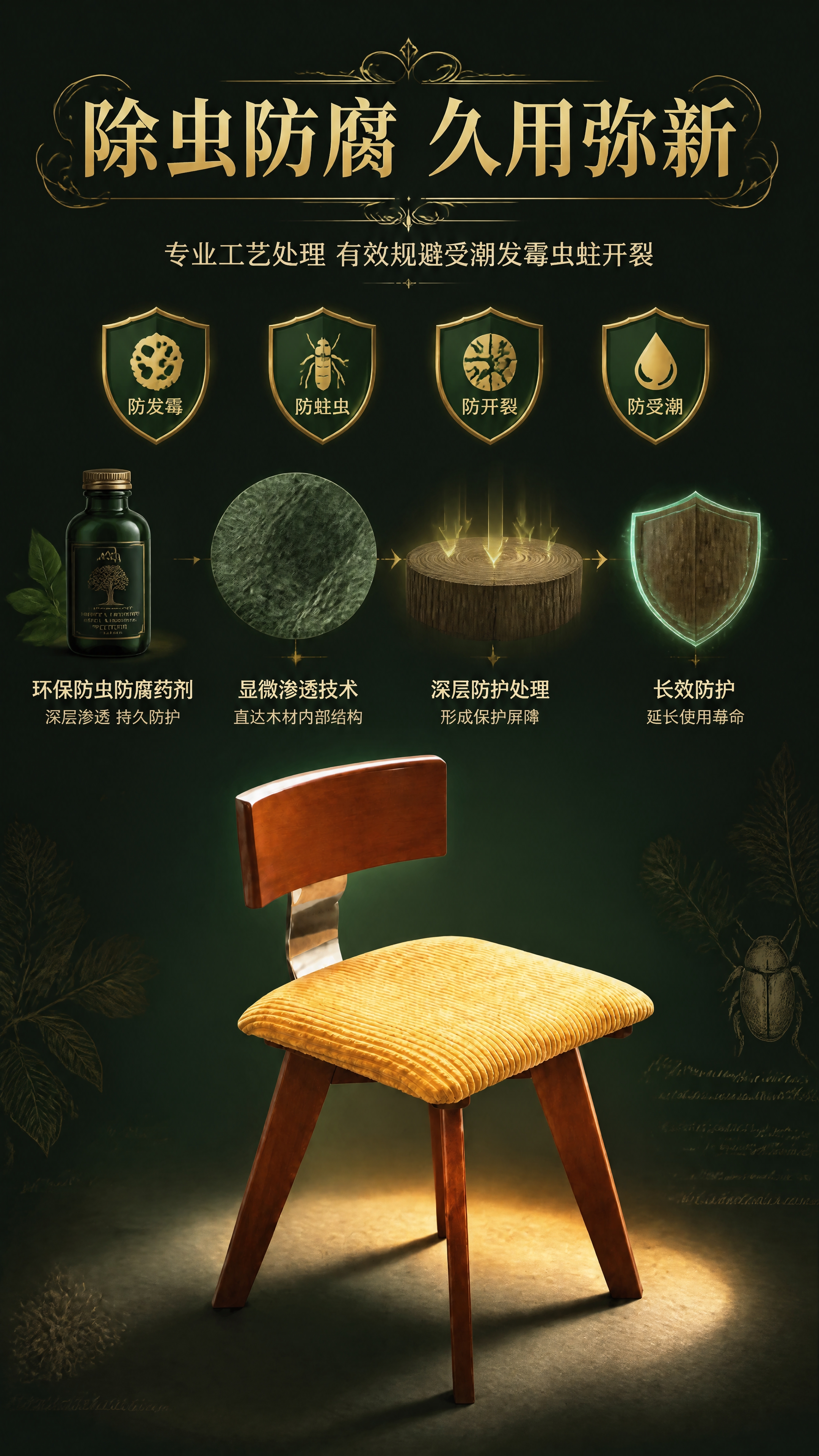 [第4张] 工艺细节页-除虫防腐工艺展示。本张使用【图1】作为… - 图片创意预览