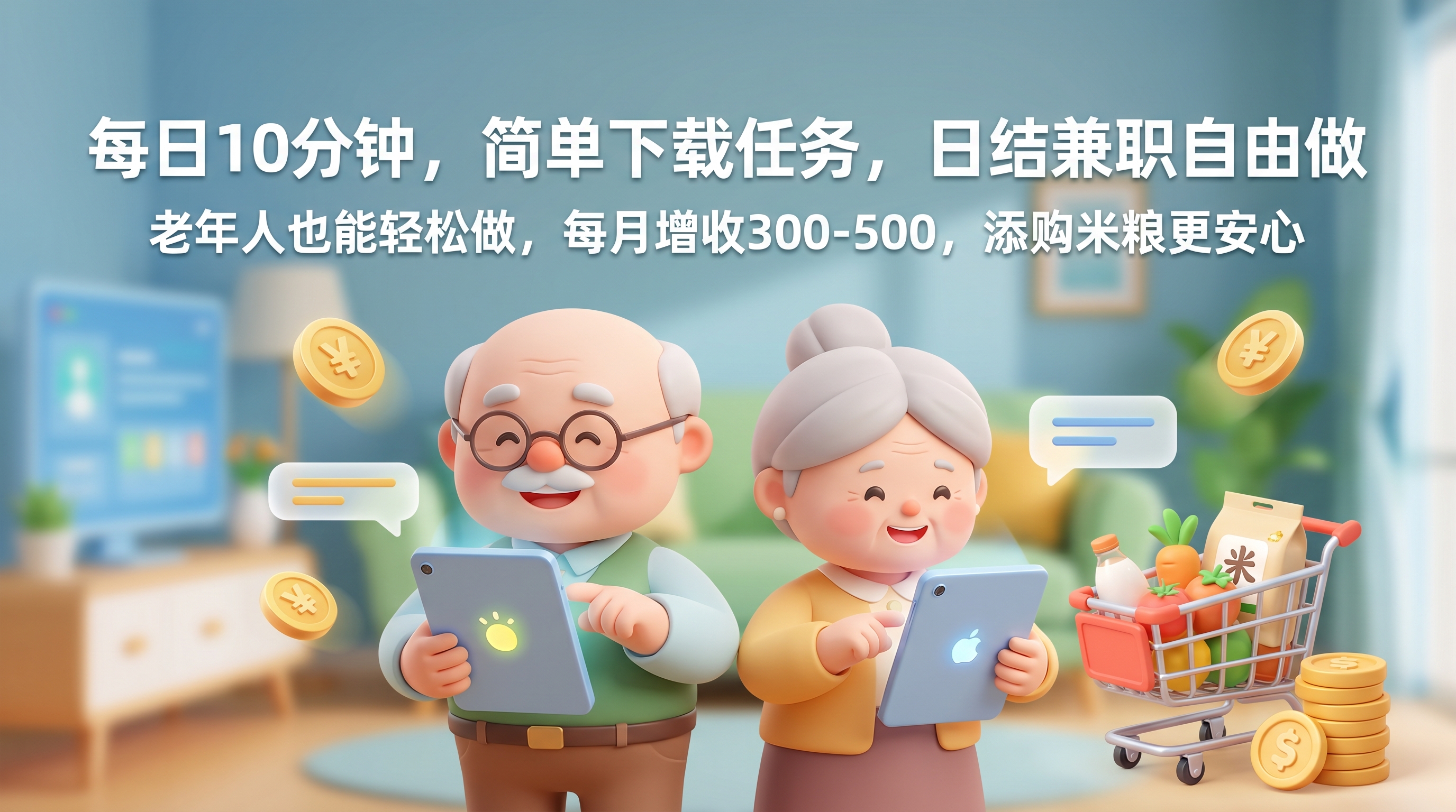 1920*1080 banner轮播图，3D风格，Q版老年小人… - 图片创意预览