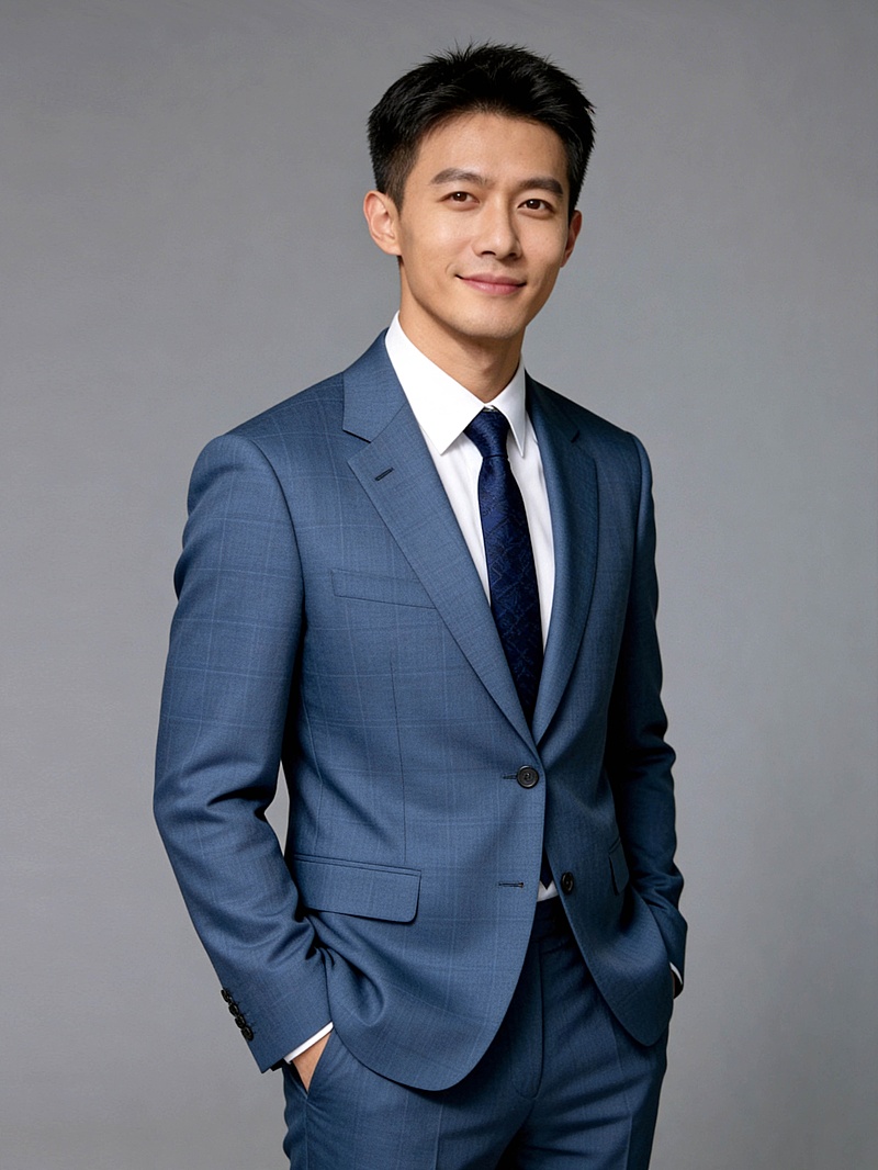 蓝色西装提花领带男性职业形象照