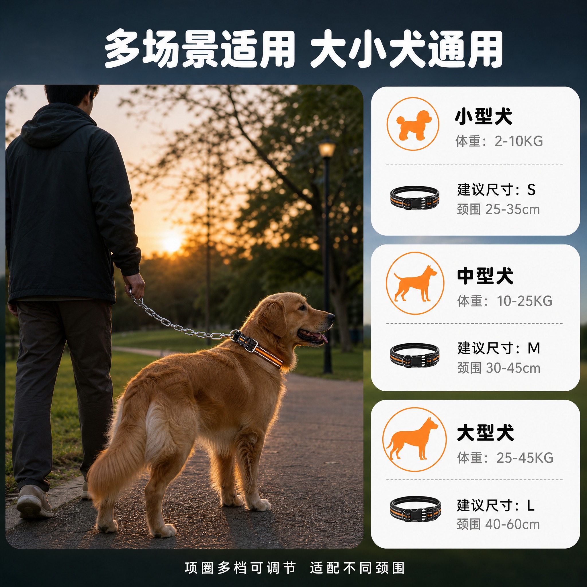 [主图-4] 场景与适配图，展示项圈牵引套装在真实户外遛狗场景… - 图片创意预览