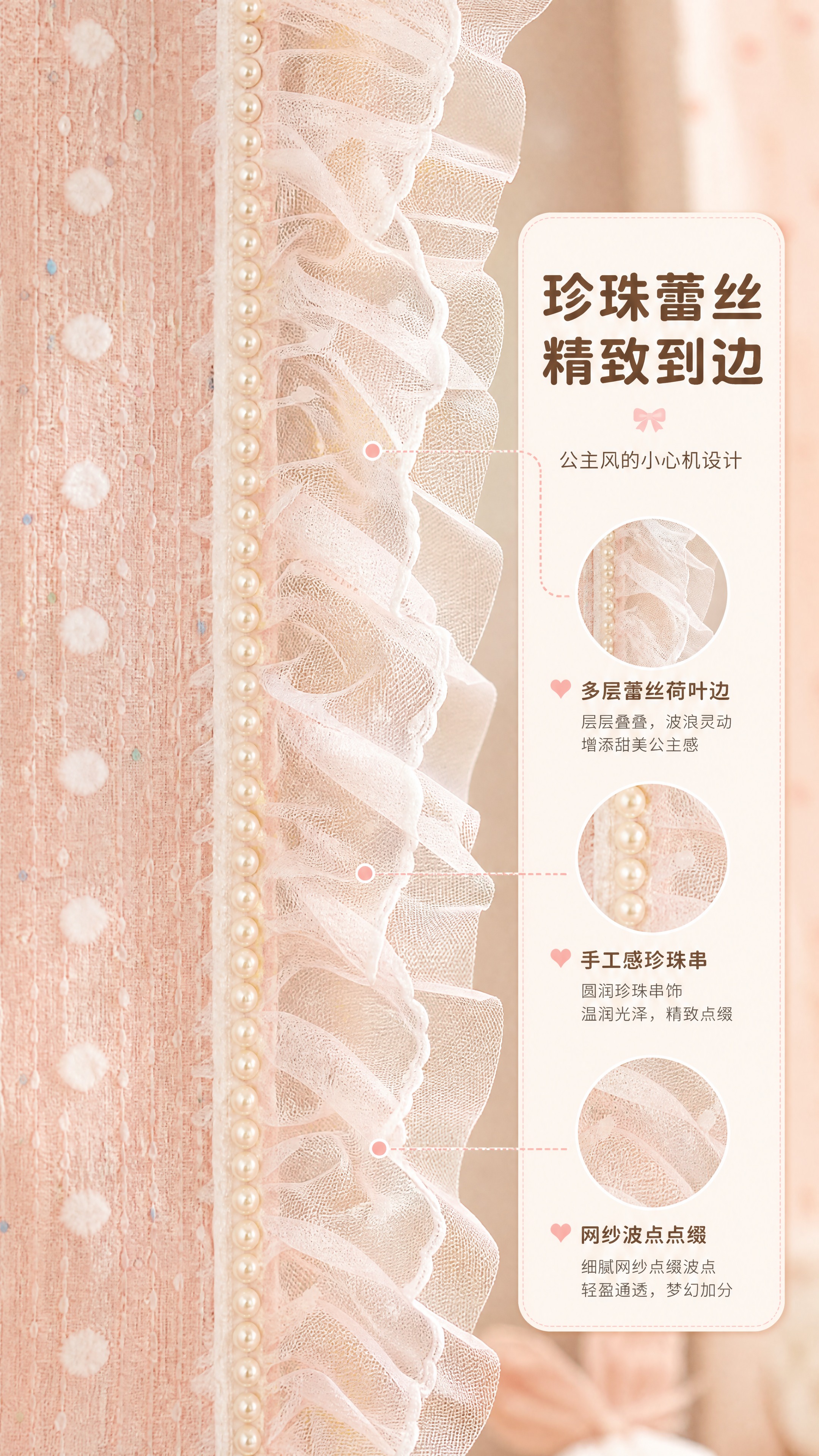 [商品] 使用【图1】奶油粉色波点蕾丝窗帘；商品处理：保留侧边… - 图片创意预览