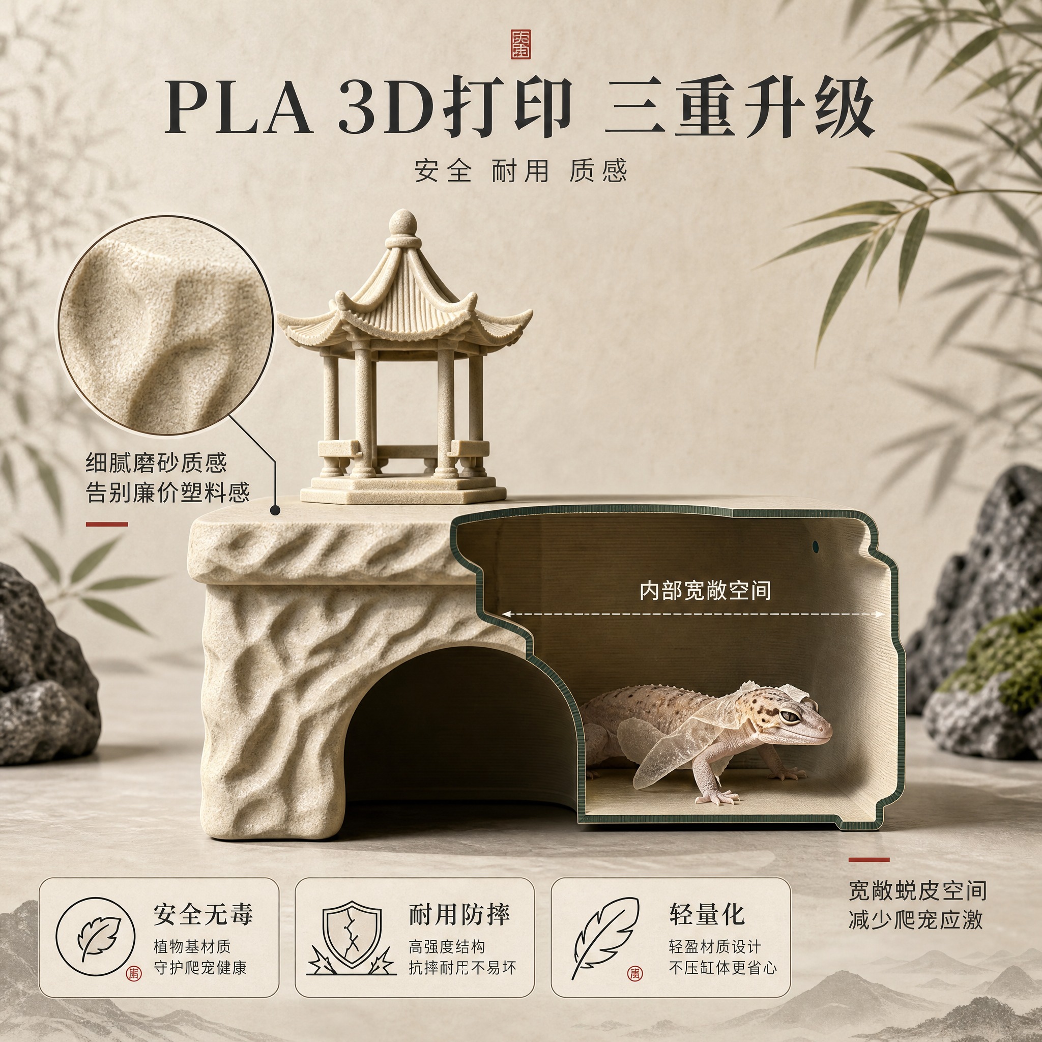 [主图-4] 材质工艺与空间卖点图，核心任务是展示PLA 3D… - 图片创意预览