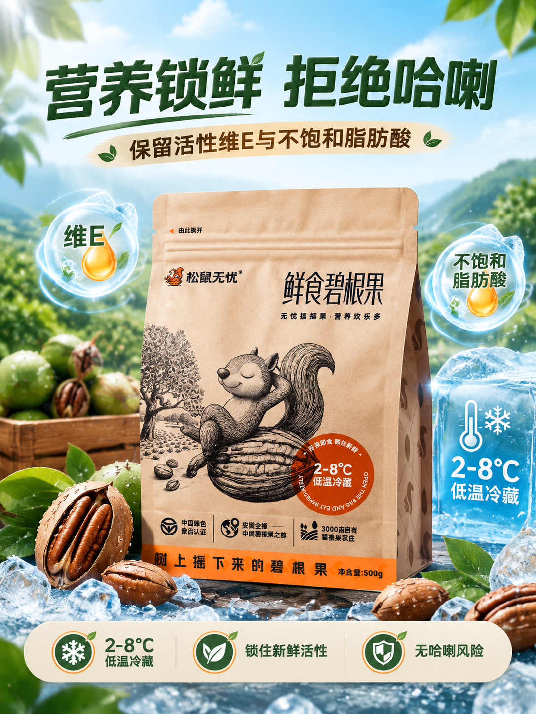 [商品] 使用【图3】【图4】松鼠无忧鲜食碧根果包装；保留2-… - 图片创意预览