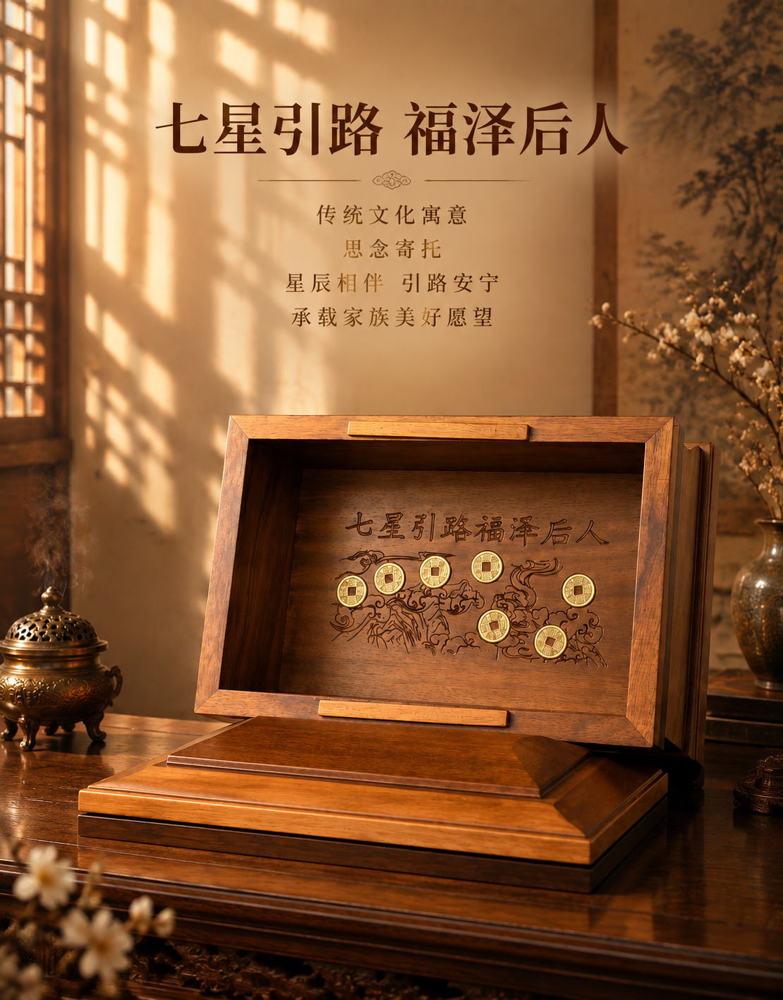 [主图-3] 七星引路文化寓意展示（竖版），开盖展示盒内七星纹… - 图片创意预览