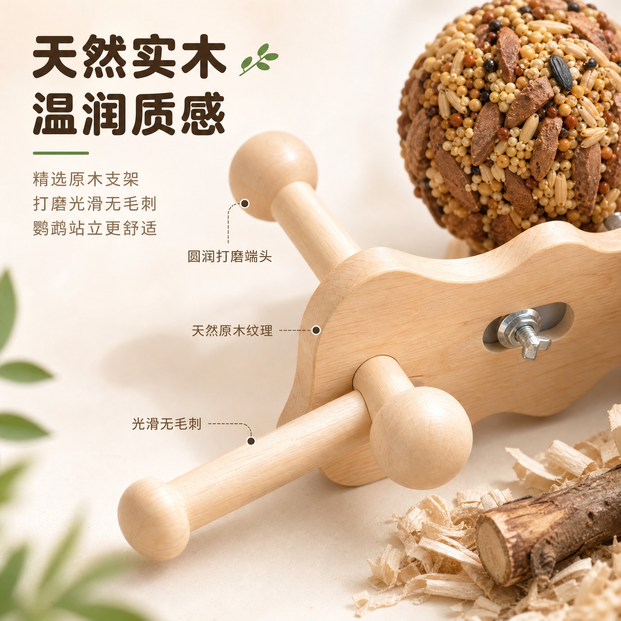 [主图-5] 原木温润质感细节图，展示天然实木支架的材质与工艺… - 图片创意预览