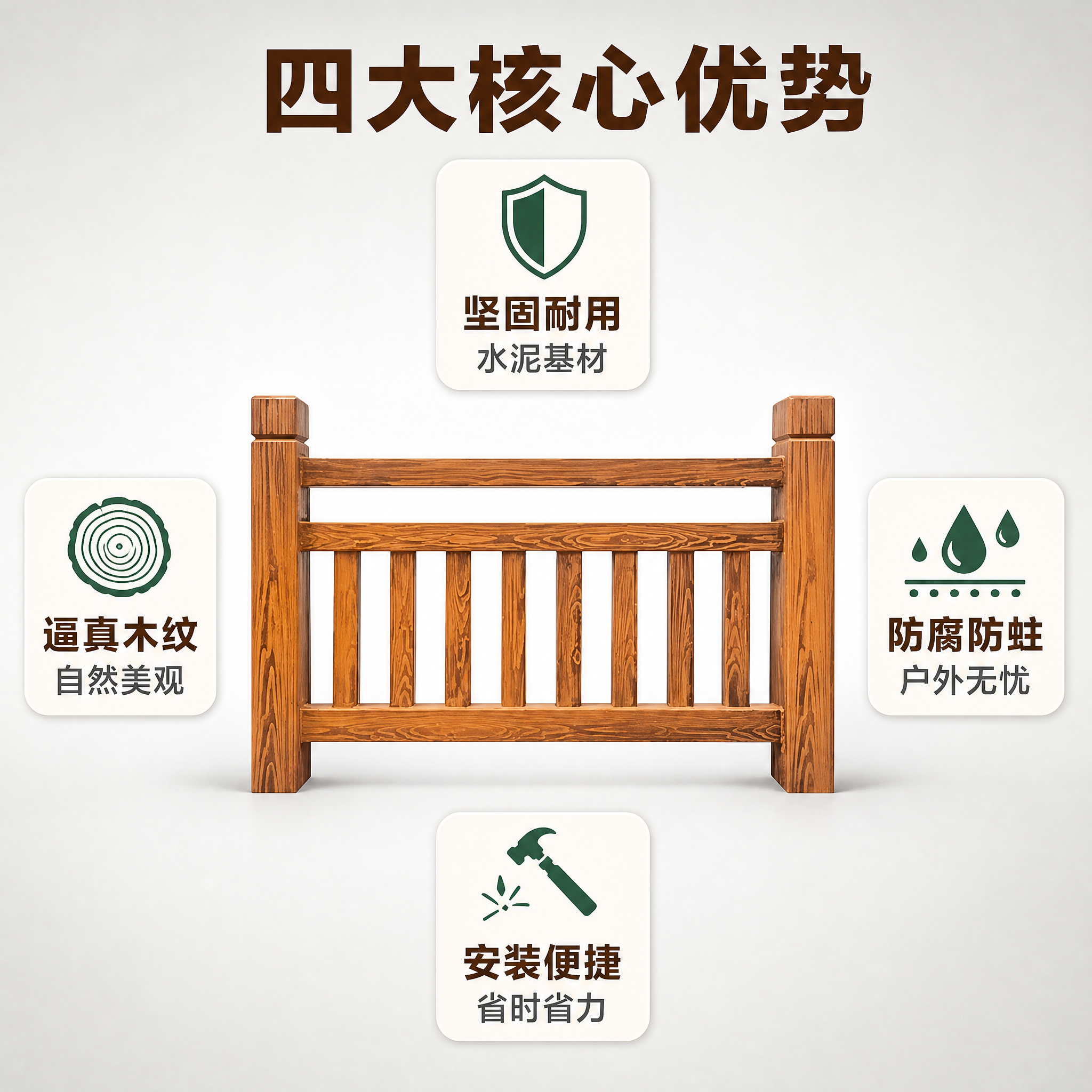 [主图-2] 主题：水泥仿木护栏核心卖点环绕图，任务是集中展示… - 图片创意预览