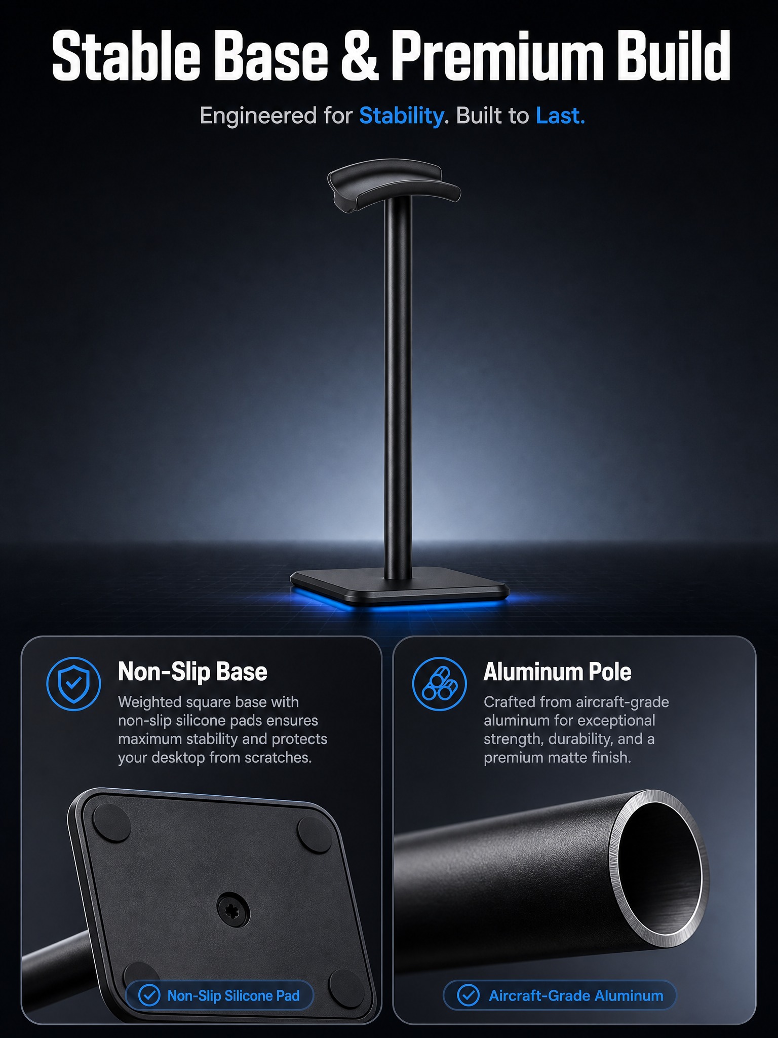 [主图-6] Headphone Stand 材质细节与稳定底… - 图片创意预览
