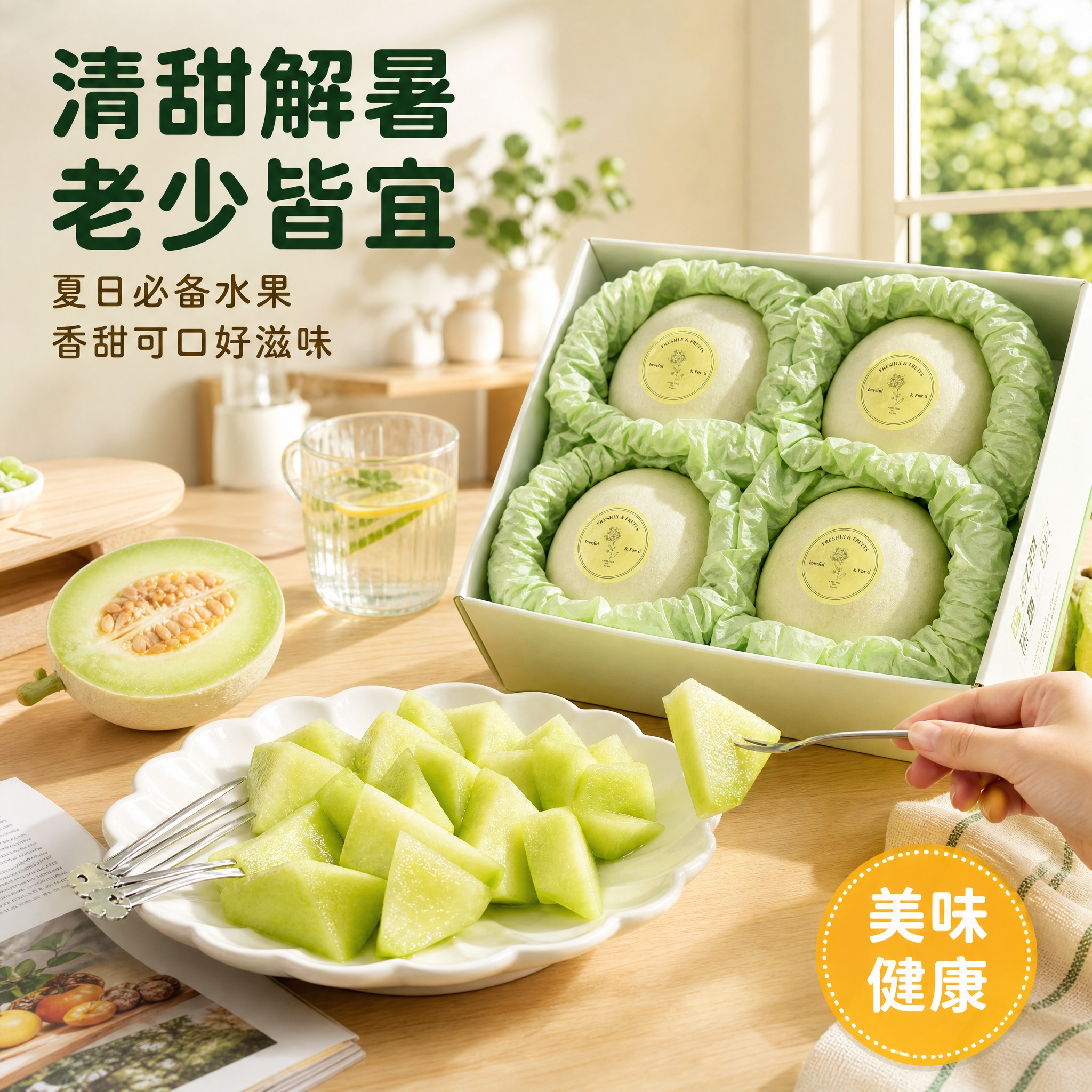 [主图-4] 香瓜礼盒 食用场景 生活方式主题。 [统一基调]… - 图片创意预览