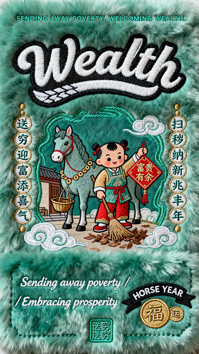 毛绒布上刺绣的2026马年初六海报