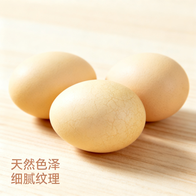 [主图 3] 蛋壳细节微距特写；
[氛围风格] 生鲜农产品质感展示，真实自然，简约干净；
[画质] 商业摄影质感、光线柔和通透、产品清晰真实、画面干净高级，超高清微距细节，色彩柔和。
[元素] 微距特预览效果